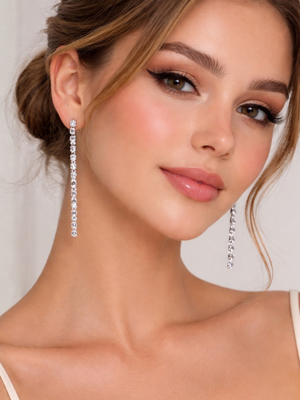 Silver Crystal Linear Drop Earrings